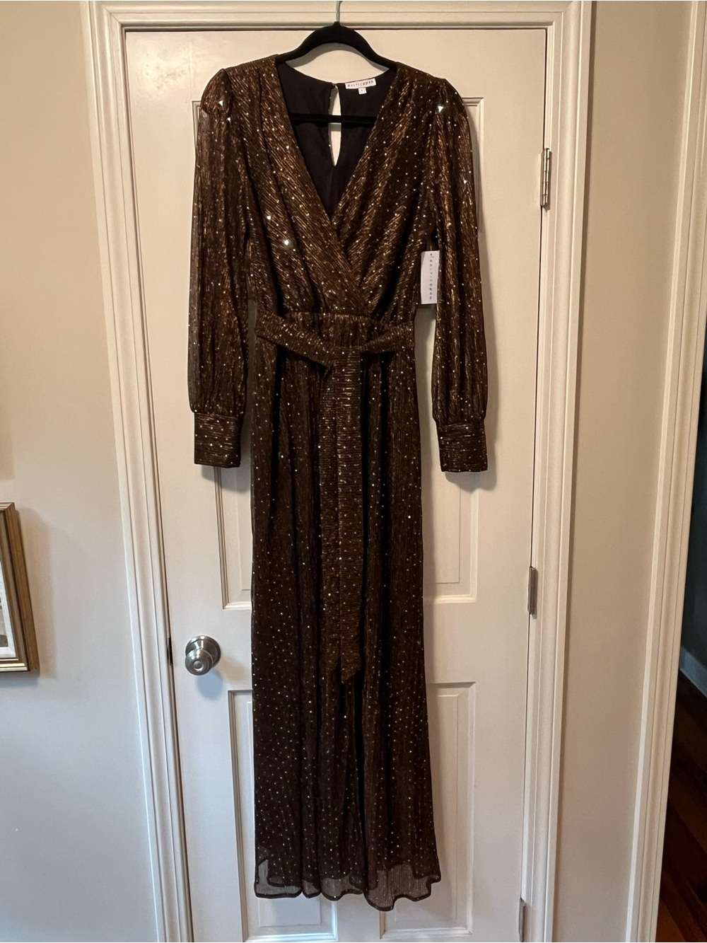NWT Baltic Born Elegant Sparkle Long Sleeve Maxi Dress in Warm Brown Large